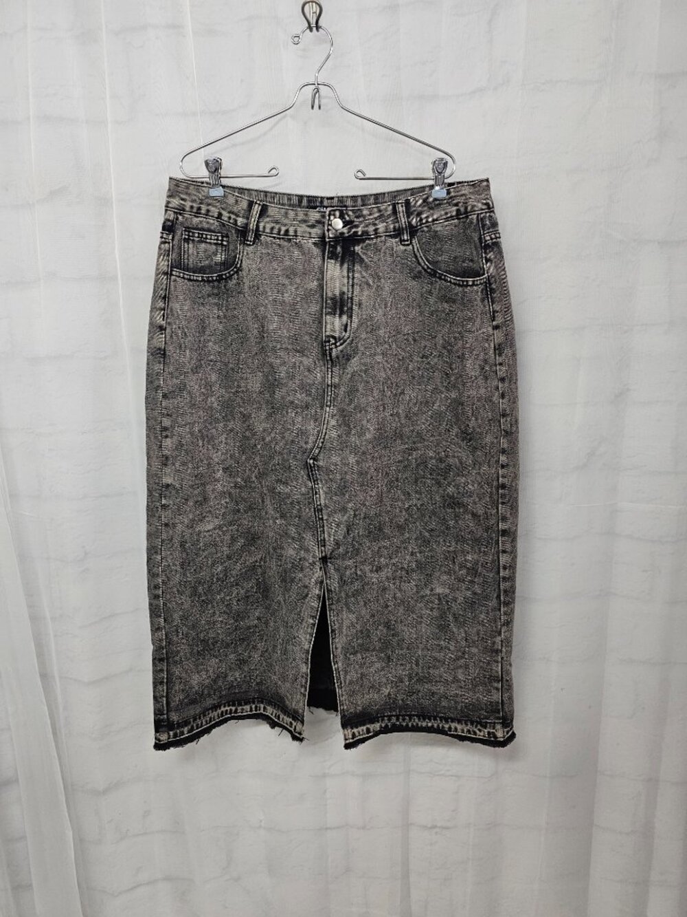 Cimuk Skirt Denim Black Grunge Casual Midi 2XL - Picture 2 of 11